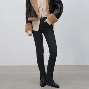 Zara | High Rise Skinny Slim Fit Split Hem Jeans in Washed Black - Size 10